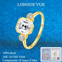 2ct Asscher Cut D Color Moissanite Engagement Ring Real Gold 14K Three Stone Rings For Women Men Customs Wedding Band Jewelry