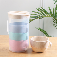 Wiederverwendbarer, umweltfreundlicher, biologisch abbaubarer Weizenstrohbecher aus Kunststoff, Trinkbecher-Set, Trinkkessel, tragbares Wasserkocher-Set, Picknick-Sharing