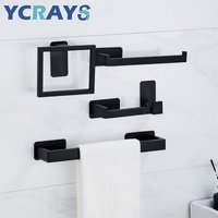 YCRAYS Schwarz Kein Bohren Bad Hardware Sets Toilettenpapierhalter Handtuchhalter Bar Schiene Robe Haken Für Badezimmer Produkte Zubehör