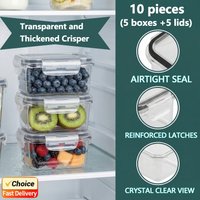 10 Piece Food Storage Containers Set with Easy Snap Lids Airtight Plastic Containers for Pantry Kitchen Organization