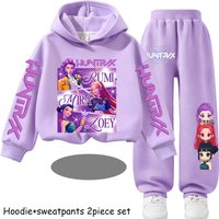Modny dziecięcy zestaw bluz z kapturem Huntrx Mira Rumi Zoey, dziewczęca urocza codzienna bluza dla dzieci, sportowa koszulka z nadrukiem z kreskówek, 2 sztuki.