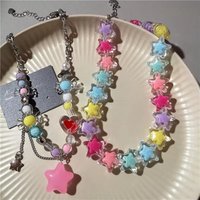 Y2K Exaggeration Transparent Acrylic Colorful Resin Star Pendant Beaded Choker Collar Choker Necklace Charm Jewelry Accessories