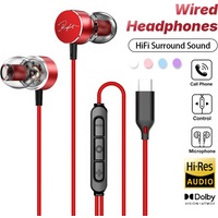 Type C Wired Headphones HiFi Bass Stereo USB C in-Ear Earphones With Mic For Samsung Galaxy S25 S24 iPhone 17 16 Xiaomi Headset