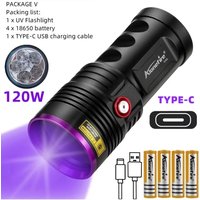AloneFire 120W UV Powerful Ultraviolet Flashlight 6x365nm Rechargeable Torch for Curing Money Ore Scorpion Fluorescent Detector