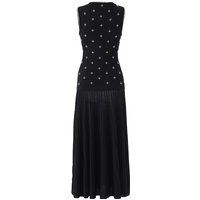 Women O-Neck Knitted Cotton Sleeveless Dress Beading Long A-Line Dress