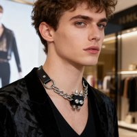 Men's Punk-Style Faux Leather Collar, Adjustable Clothing Accessory for Role Play, Stage Performances, Valentine's Day Gifts