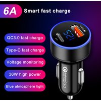 Car Charger Quick Charge LCD Display PD QC3.0 QC SCP 6A Type C 36W Fast Car USB Charger For iPhone Xiaomi Samsung Huawei