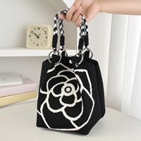 Fashion Flowers Knit Handbag Women Shoulder Bag Color Contrast Portable Ladies Beach Handbag Shopping Tote