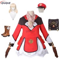 Genshin Impact Klee Cosplay Costume Wig Backpack Boots Elf Ears Women Girls Outfit Carnival Party Uniform Dress