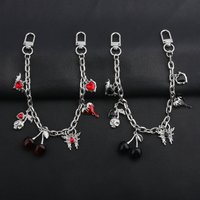 Dark Style Cherry Pendant Keychain Zircon Encrusted Heart cherry and Butterfly Design Bag Charm car Key Ring Fashion Item