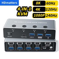 8K 60Hz HDMI 2.1 KVM Switch for 4 computers 4-port 8K HDMI 2.1 USB 3.0 KVM Switch 4K 120Hz KVM HDMI Switch for 4 PCS USB share