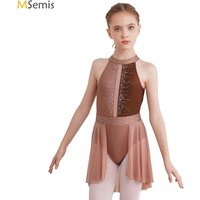 Childs Girls Lyrical Dance Dress Ballet Figure Skating Gymnastics Stage Performance Costume Sleeveless Shiny Rhinestone Leotard