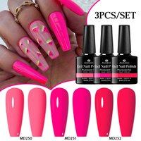 MSRUIOO 3Pcs/Set Fluorescent Gel Nail Polish Set Neon Sparkly Bright Pink Red Greern Orange Soak Off UV Gel Nail Art Varnish Set