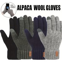 Winter Warm Alpaca Wool Gloves Full Finger Touchscreen Cashmere Gloves Men's Woman Thickening Knitted Cycling Driving Gloves