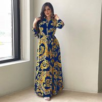 Ab130 Women's Printed Shirt Dress Linen Abayat Vestido 2026 Muslim Long Dress Robe Abaya Ramadan Dubai Luxury Islam Elegant