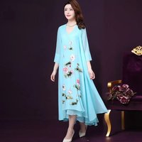 Chinese Style Embroidered Dress For Women Spring Summer NEW Elegant Fake Two Pieces Dresses Mother Fashion Chiffon Vestidos 4XL