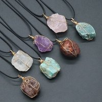26-36mm 1pc Natural Stone Citrine Raw Wire Wrapped Pendant Pink White Quartz Amethyst Fluorite Irregular Stone Necklace Jewelry