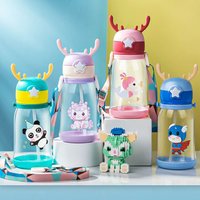 600ml Antler Creative Cartoon Baby Feeding Cups Portable Kids Sippy Cup Leakproof Water Bottles Children's Drinkware