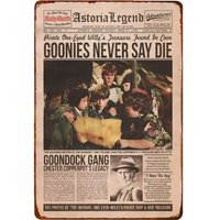 Vintage Goonies Never Say Die Metal Sign 1980s Cult Classic Movie-Aluminum