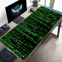 1pc Large-sized Esports Gaming Mouse Pad with a Green Digital Matrix Flowing Pattern on a Black Background, Featuring a Non-slip
