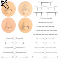 ZS 1 Piece Stainless Steel Nose Chain 32MM-50MM Bridge Piercing Sharp Cone Tassel Dangle Nostril Piercings Jewellery Accessories
