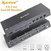 8K DisplayPort KVM Switch 2 Monitor 4 Computer,KCEVE Dual Monitor KVM Switch DP USB3.0,Support 4k@144Hz,for 4 PC Share 2 Display