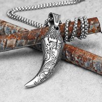 Carved Wolf Teeth Men Necklaces With Pendant Stainless Steel Jewelry For Male Women Punk Hip Hop Accessories Gifts Wholesale