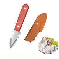 Stainless Steel Oyster Shucking Knife With Leather Sheath Wooden Handle Seafood Opener Tool For Scallop Clam Sea Urchin Shell