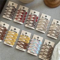 4Pcs Leopard Polka Dot Metal Snap Hair Clips For Women & Girls Water-drop Shaped BB Clip Plaid Hairpins Fashion Hair Accessories