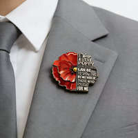 Remembrance Day Red Enamel Lapel Pin, Veteran Memorial Brooch with Quote, Patriotic Jewelry for Wreath, Clothing Decoration