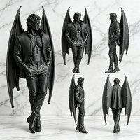 16cm Winged Vampire Gentleman Statue 3D Printed Devil Figurine Gothic Demon Sculpture Ornament Home Desktop Halloween Decor