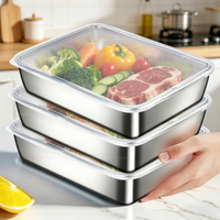 3 Pcs Stainless Steel Plate With Lid Food Grade Thickened Food Storage Containers Baking Dish For Oven Kitchen Cooking Tools