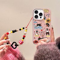 Case For iPhone 17Air 16E 17 16 Pro Max 15 14 Plus 13 Promax Bracelet Chain Cute Pingu PU Leather Matte Soft Cover