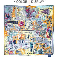 Women's 65cm Square Scarf 30% Silk 70% Wool Blend Whimsical Fantasy Print Soft Warm Breathable Luxury Fashion Accessory