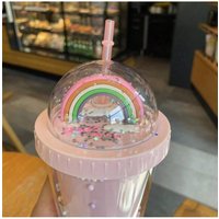 1PC 450ml Rainbow Straw Cup (with matching straw), double-layer straw cup, beautiful and practical, suitable for drinking