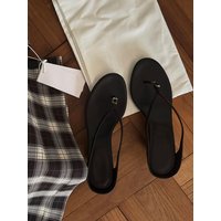 Korean Style Minimalist Wedge Heel Sandals Women Summer Outdoor Wear New Roman Style Thong Slippers Fashionable Metal Detail