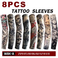 8pcs Cool Tattoo Sleeves Unisex Summer Sunscreen Cool Party Decoration Printed Sleeves Outdoor Sports Cycling Sunscreen Sleeves