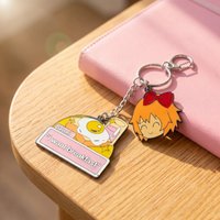 Cartoon Girl Keychain with Fried Egg Toast Pendant Alloy Enamel Keyring for Backpack Car Key Accessories