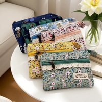 Fashion Fresh Floral Coin Bag Multifunctional Cards Holder Prints Cotton Fabric Small Wallet Four-Layer Coin Purse