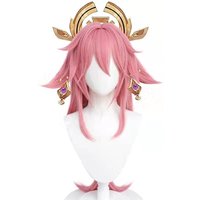 Genshin Impact Yae Miko Cosplay Wig Inazuma Realistic Scalp Top Rose Net Heat Resistant Synthetic Wig