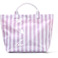 Striped PVC Tote Bag, Large Capacity Commuter & Travel Shoulder Handbag | Lightweight Magnetic Bag with Inner Zipper Pocket
