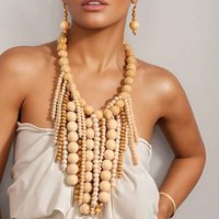 Statement Bohemian Layered Wooden Bead Necklace for Women Girl Trendy Vintage Wedding Party Jewelry