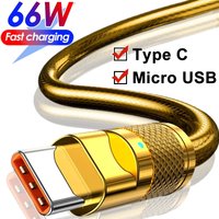 Gold Luxury Metal Data Cable Type C Micro USB Super Fast Charging Cord for Samsung Xiaomi Vivo Oppo Mobile Phone Quick Charge