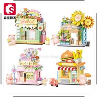 SEMBO LULU Pig Building Blocks Street View Series Architectural Model Set Children's Assembly Toys Birthday Gifts Accessories