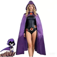 2026 Raven Cosplay Costume Deluxe Jumpsuit Cloak Belt Suit Halloween Teen Titans Uniform for Women XS-3XL