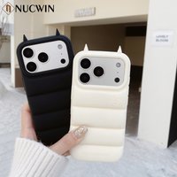 Funny 3D Devil Horns Down Jackets Phone Case for iPhone 17 Pro Max 16 15 14 13 12 Pro Max 16Plus 16E Cute Shockproof Soft Cover