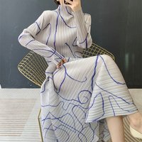Miyake Pleated Print Set Spring 2026 New Arrival Long-Sleeve Half-High Neck Top Stretch Skirt 2-Piece Women's Set Wrinkle-Free
