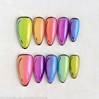 10pcs Handmade Rainbow Gradient Outline Press On Nails Almond Long Trendy Y2K Fake Nails Glossy Decor False Nails,Spring Summer