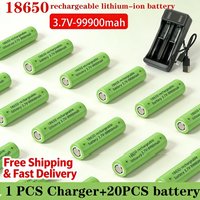 High Capacity 18650 Battery 99900mAh 3.7V Lithium-ion Rechargeable Battery + Charger for Flashlight, Toy