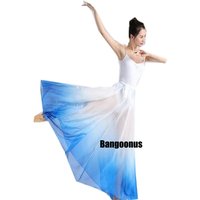 Chinese Ethnic Classical Modern Dance Training Skirt Gradient Elegant Performance Swing Skirt Wrap Design Flowy Dress White Blue